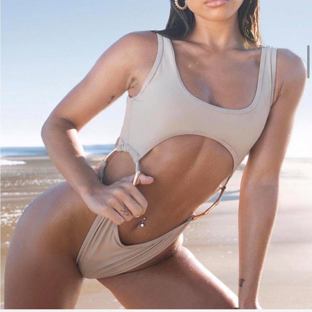 Beige Cutout Swimsuit